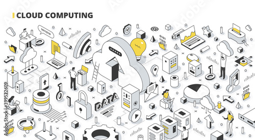 Cloud Computing Isometric Outline Illustration