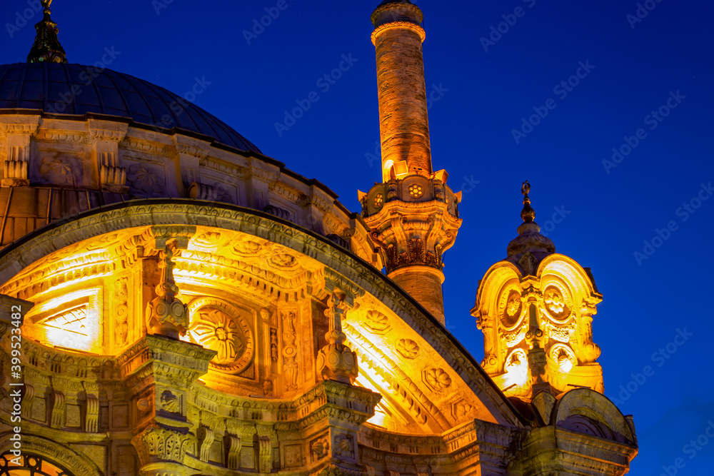 Tower and dome of a mosque in Istanbul, Turkey
