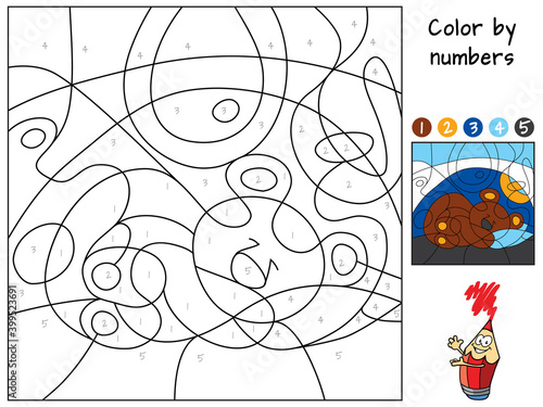 Bear sleeping in a den. Coloring book. Educational puzzle game for children. Cartoon vector illustration
