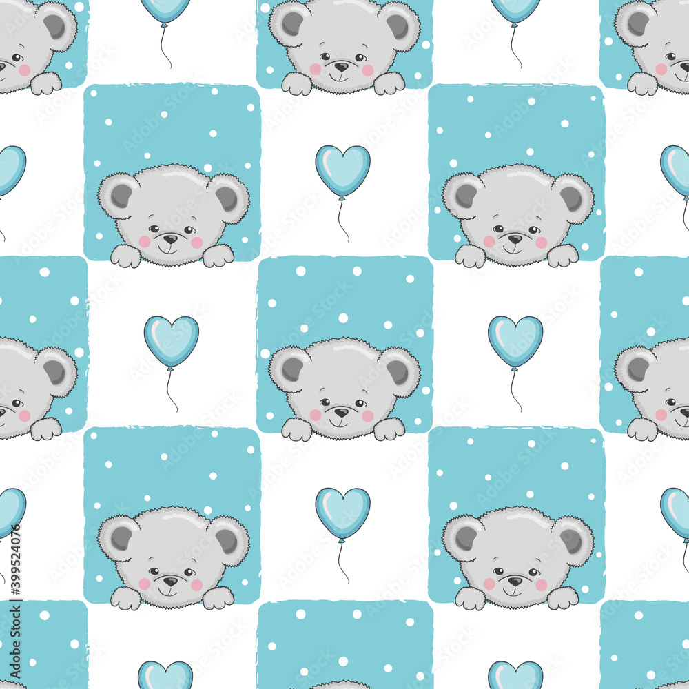 Obraz premium Seamless checked pattern with cute cartoon Teddy bears . Baby print
