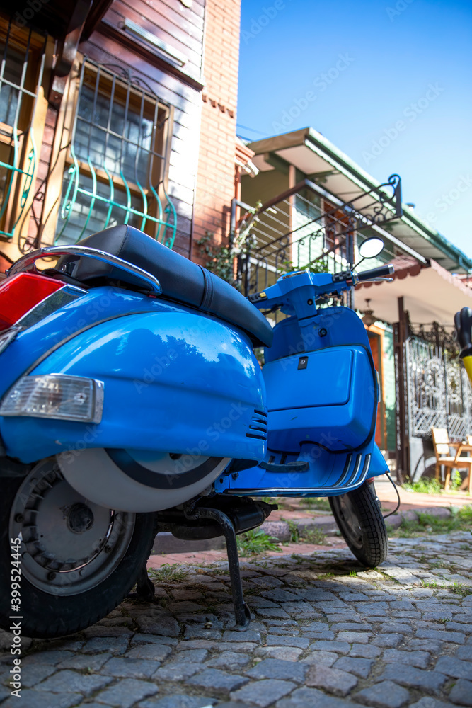 Blue vintage scooter in Istanbul, Turkey