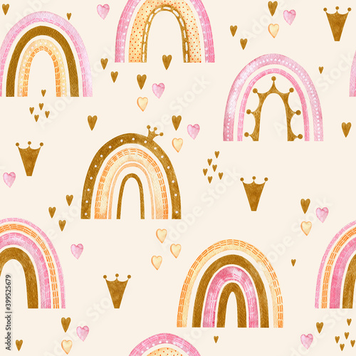 Seamless pattern with rainbows.