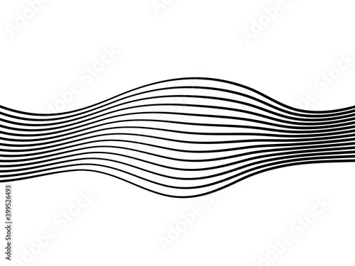 Abstract black wave line element. Art linear vector illustration isolated on white background. Smooth stripe or curved wavy lines