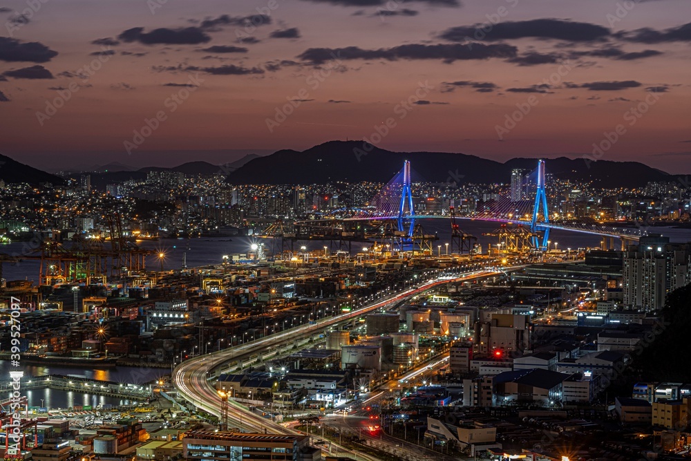 Night view of SHIN SUN DAE Harbor in Busan, 
Republic of Korea