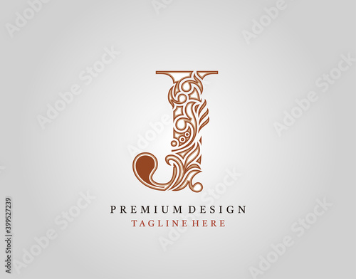 Luxury Initial J Letter logo icon, Elegant floral ornament monogram design vector.