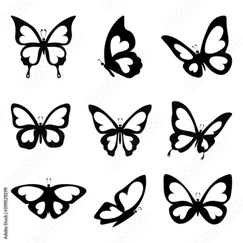 Set of butterflies with hearts. Icons for design by Valentine's Day. © Helga
