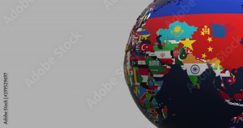 4K Loopable Spinning Globe with Countries Flags _ Right Side - Alpha - Fill