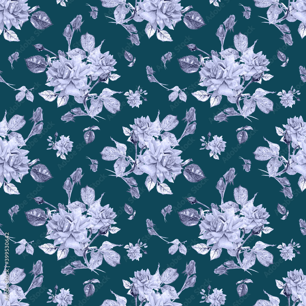 Obraz premium Flowers. Seamless watercolor pattern in blue tones