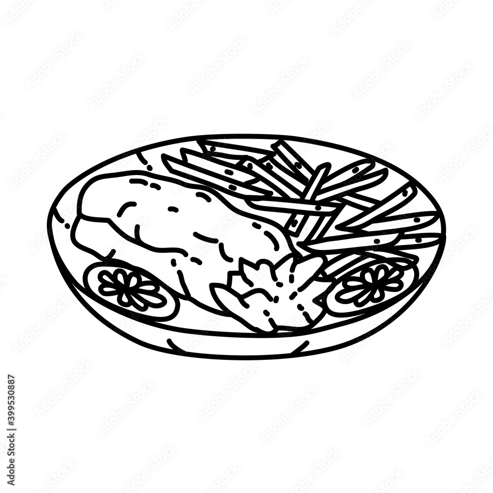 Fried Catfish Icon. Doodle Hand Drawn or Outline Icon Style Fried Catfish Icon. Doodle Hand Drawn or Outline Icon Style