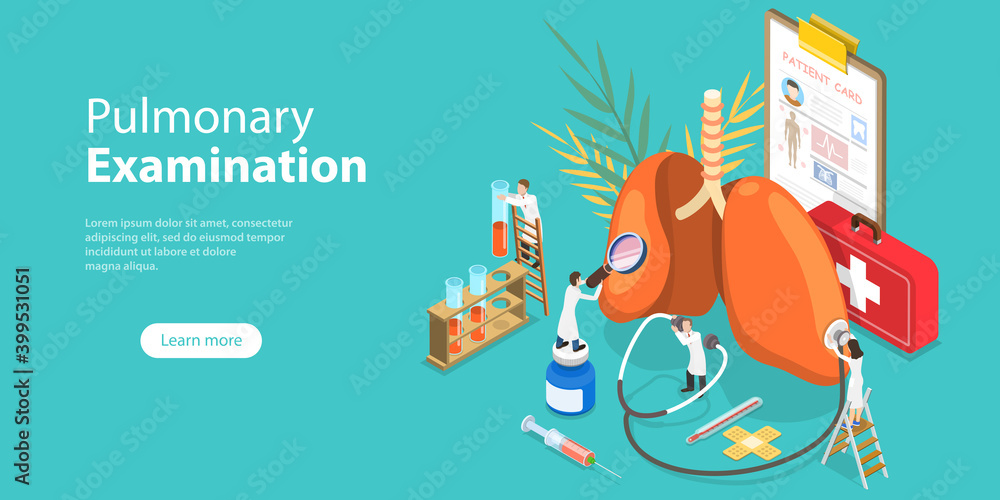 Fototapeta premium 3D Isometric Flat Vector Conceptual Illustration of Pulmonary Examination, Respiratory Tract Diseases Treatment.