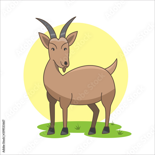 Cute Goat flat illustration. Farm Animal Catoon Flat Design