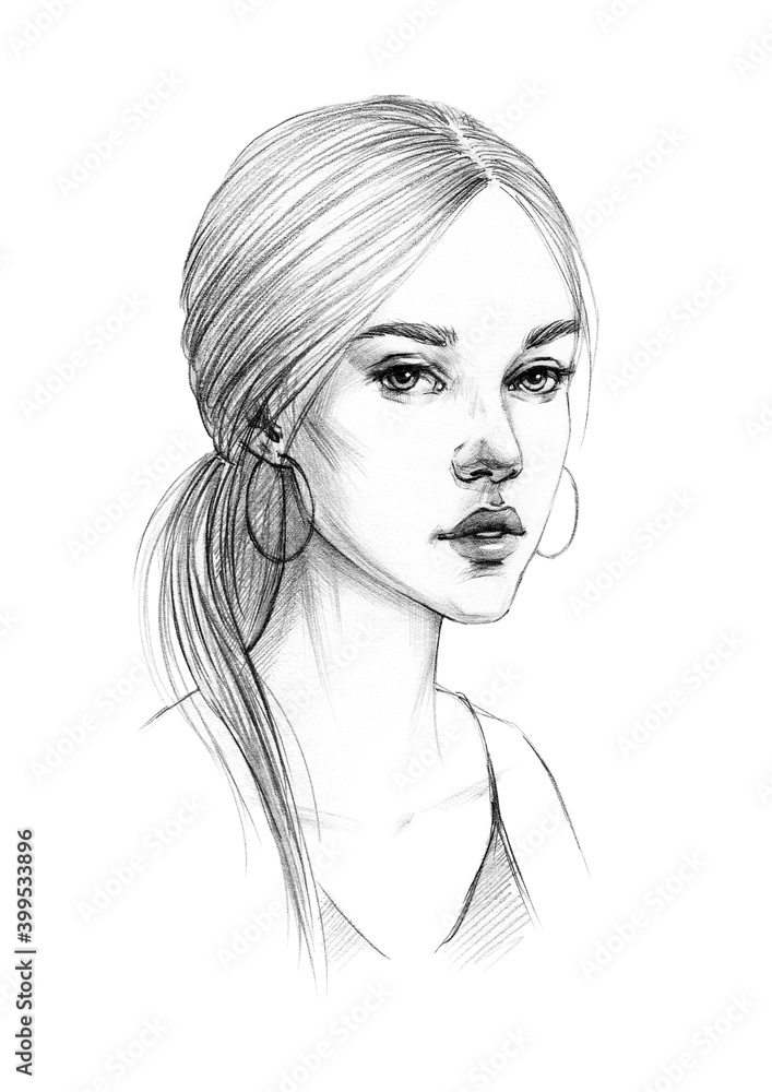 portrait sketch of a young beautiful girl with straight hair and a cute appearance stylish hairstyle earrings rings pencil drawing portrait sketch of a young beautiful girl with straight hair and a cute appearance stylish hairstyle earrings rings pencil drawing