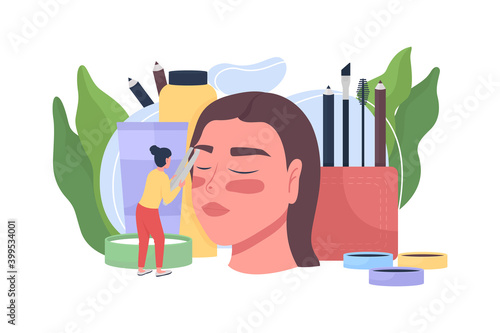 Brow master flat concept vector illustration. Eyebrow hair removal with tweezers. Cosmetology, beauty professional. Beautician 2D cartoon character for web design. Beauty salon creative idea