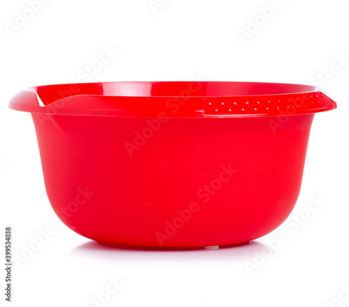 Red plastic bowl on white background isolation