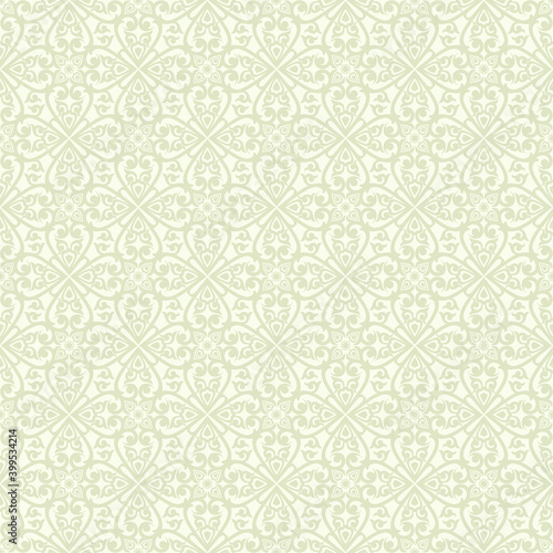 Seamless light background with beige pattern in baroque style. Vector retro illustration. Islam, Arabic, Indian, ottoman motifs. Perfect for printing on fabric or paper.