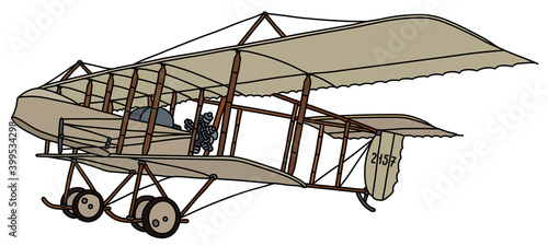 The vectorized hand drawing of a historical beige canvas biplane