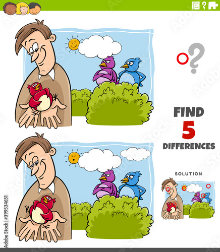differences educational task for kids with bird in the hand saying