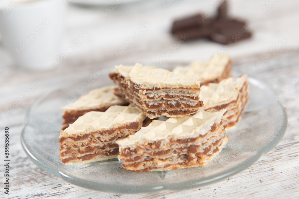 Wafer with chocolate in a plate Wafer with chocolate in a plate
