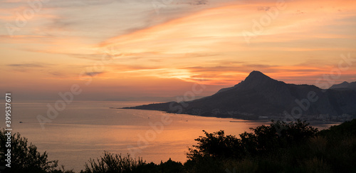 Image of scenic sunset at the city of Omiš, Croatia.