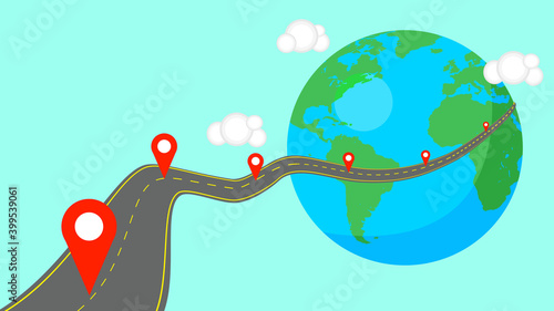 The infographic template picture of the road around the earth. ( vector )
