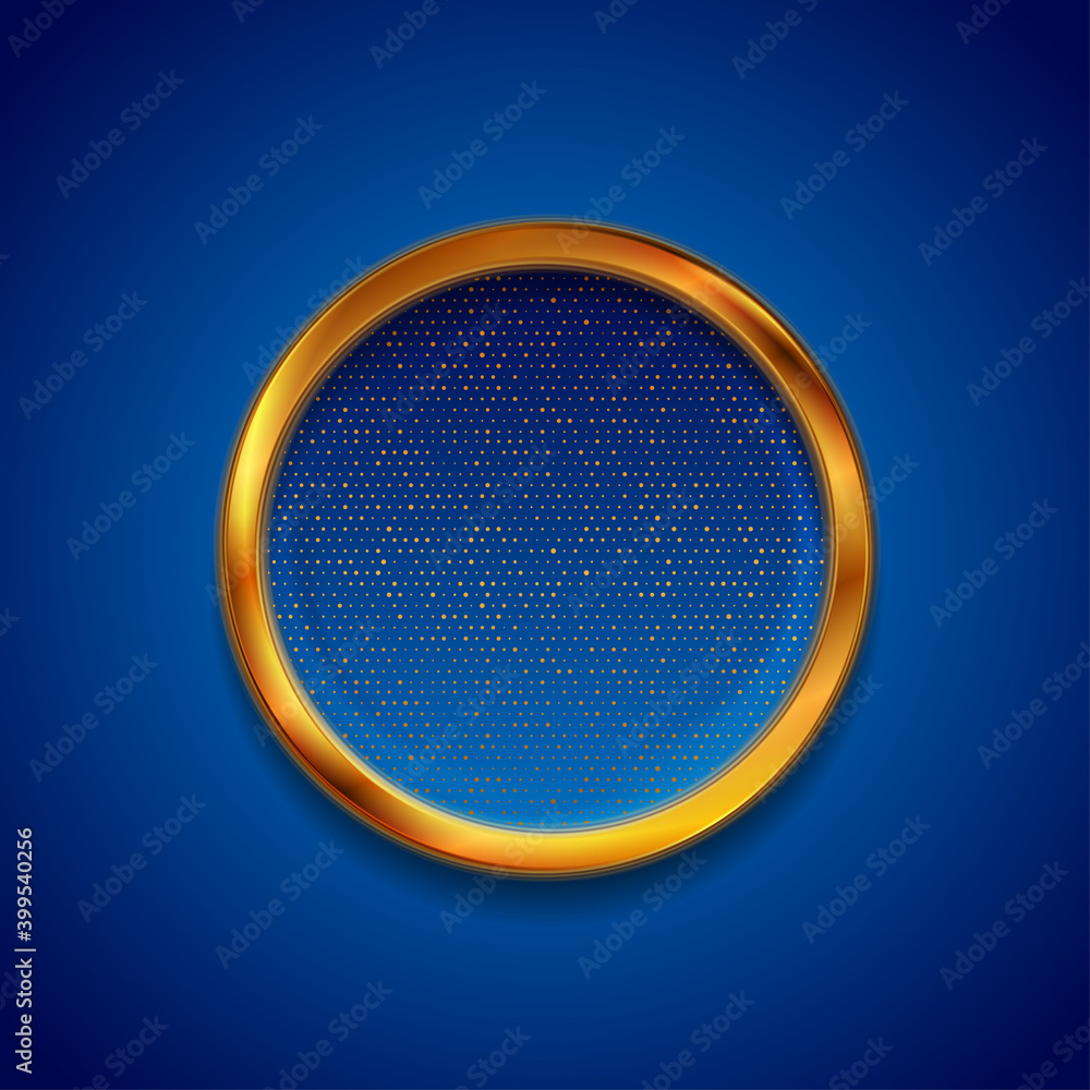 Luxury golden circle with shiny dots on blue background. Abstract geometric vector design Luxury golden circle with shiny dots on blue background. Abstract geometric vector design