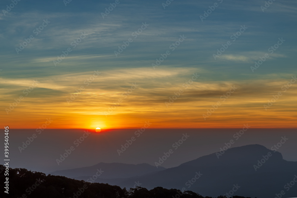 Beautiful sun rise on nature background. The sun rise in the morning.