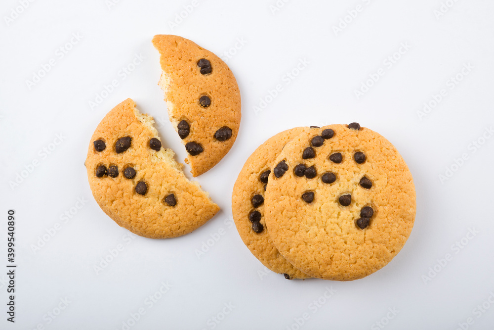 Delicious cookies with chocolate chips on a colored background Delicious cookies with chocolate chips on a colored background