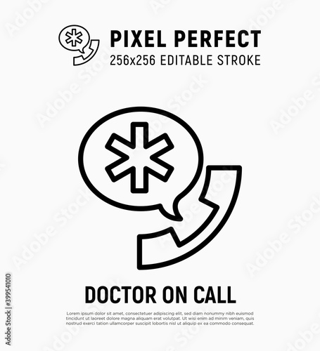 Doctor on call, emergency service, medical support. Thin line icon. Pixel perfect, editable stroke. Vector illustration.