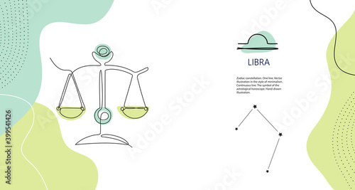 Zodiac background. Libra constellation. The element of air. Horizontal banner.