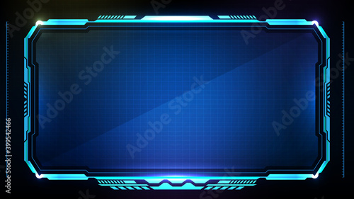 abstract futuristic background of blue glowing technology sci fi frame hud ui