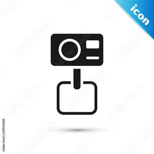 Grey Action extreme camera icon isolated on white background. Video camera equipment for filming extreme sports. Vector.