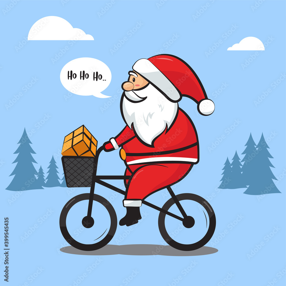 Santa delivering gift using bicycle Stock Vector | Adobe Stock