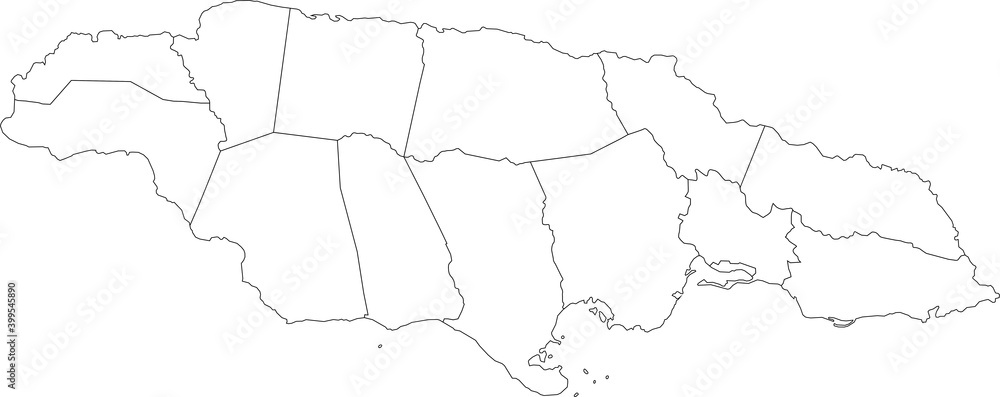 White vector map of Jamaica with black borders of it's parishes White vector map of Jamaica with black borders of it's parishes