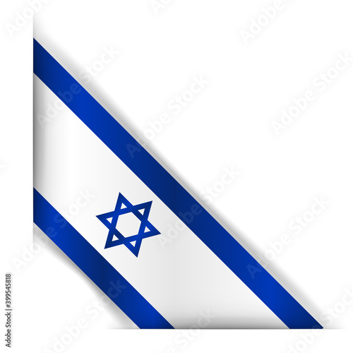 Israel flag. Realistic Israel flag. Corner tape. Isolated on a white background. Vector illustration.