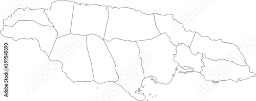 White vector map of Jamaica with black borders of it's parishes