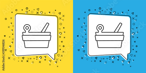 Set line Sauna bucket and ladle icon isolated on yellow and blue background. Vector.