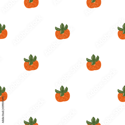Fototapeta Naklejka Na Ścianę i Meble -  Isolated seamless pattern with organic orange persimmon silouettes. White background.