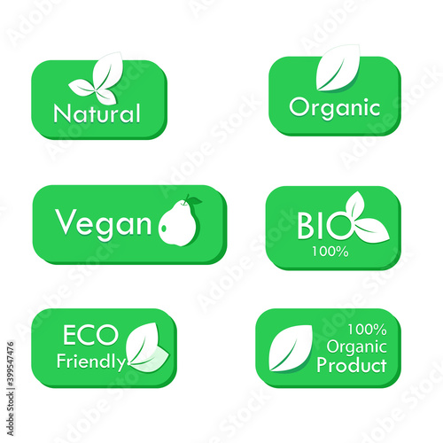 Organic natural bio labels set icon, healthy foods badges, fresh eco vegetarian food – stock vector