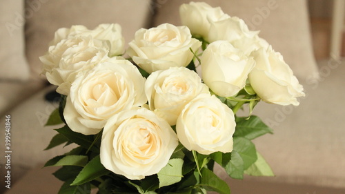 Bouquet of yellow roses blossom in a living room. Taken in Trondheim, NORWAY