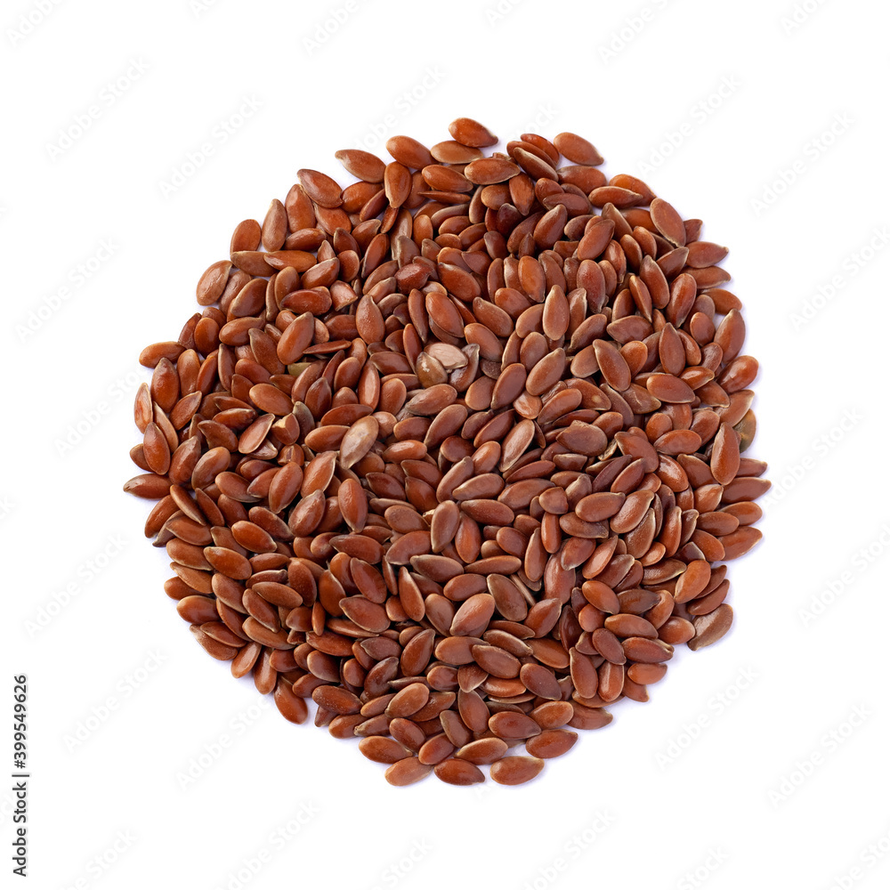 Close-up of flax seeds isolated on white background. Top view Close-up of flax seeds isolated on white background. Top view