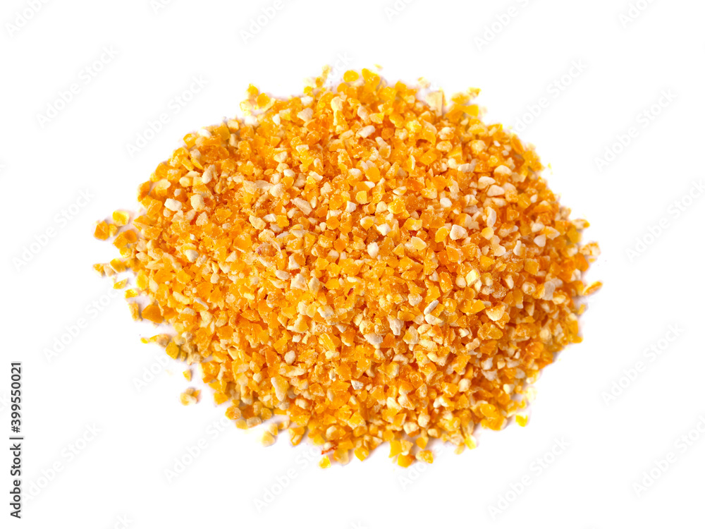 Heap of Corn grits isolated on white background