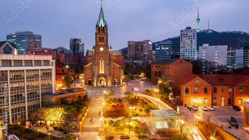 Wallpaper Mural Day to night Time lapse of church in Seoul City South Korea Torontodigital.ca