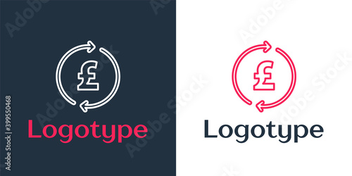 Logotype line Coin money with pound sterling symbol icon isolated on white background. Banking currency sign. Cash symbol. Logo design template element. Vector.