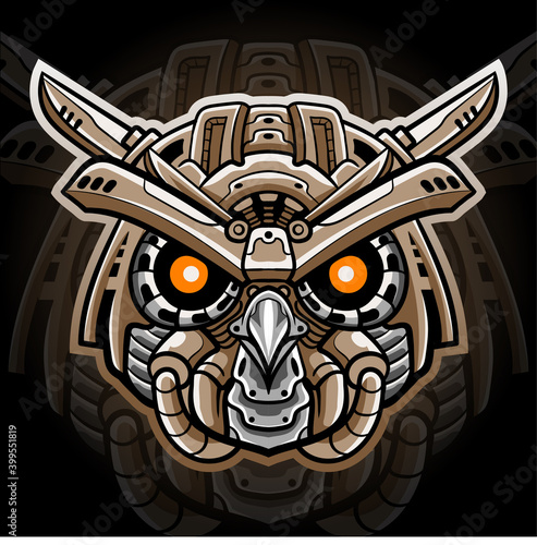 Owl mecha head mascot. esport logo design