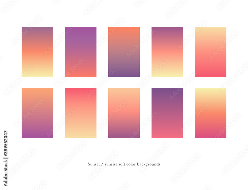 Abstract gradient vector backgrounds. Modern graphic design. Banner creative concept. Cover gradients. Matte color wallpaper set. Soft colours illustration. Fashion backdrops. Bright app background. 