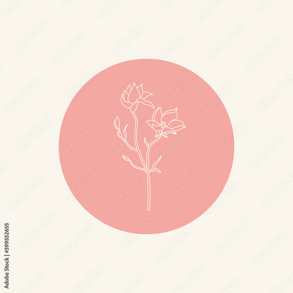 Abstract floral story highlight cover. Feminine flower logo for social media, hand drawn icon boho style. Vector illustration