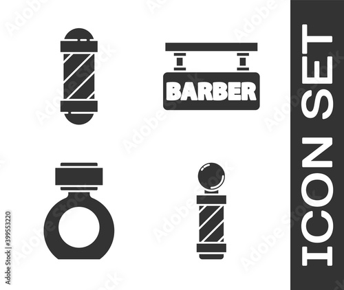 Set Classic Barber shop pole, Classic Barber shop pole, Aftershave and Barbershop icon. Vector.
