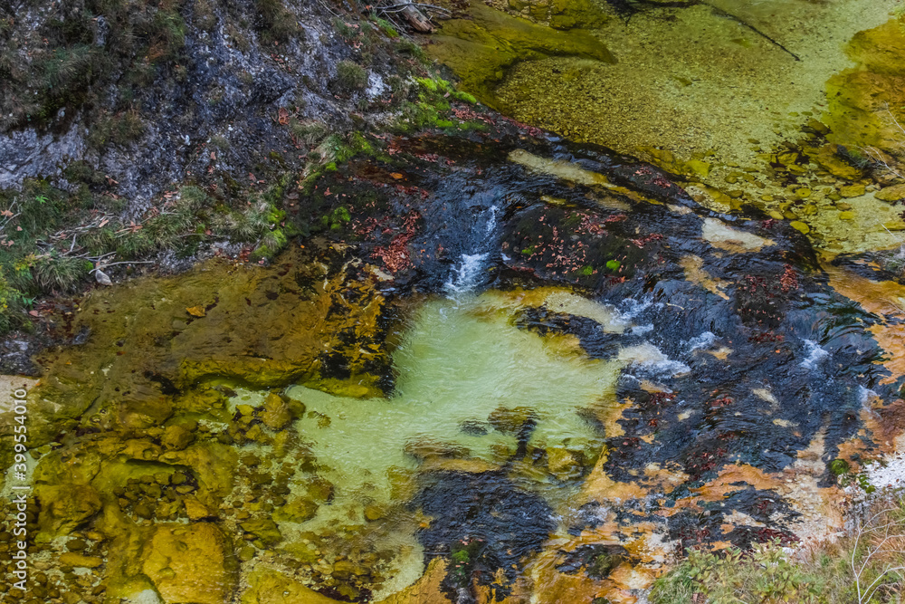 basin with green moss and stones and clear water from a torrent basin with green moss and stones and clear water from a torrent