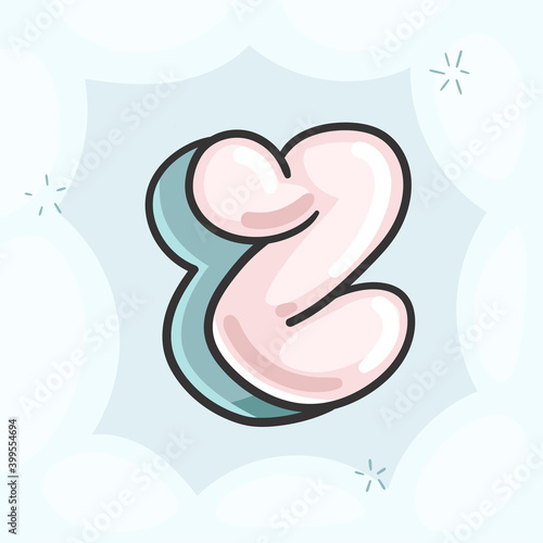 Cartoon pink bubble letter Z. Vector kids illustration font
