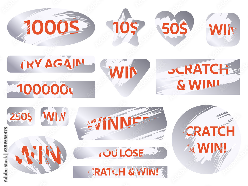 Scratch cards. Lottery silver scratch cards, winning game lottery card